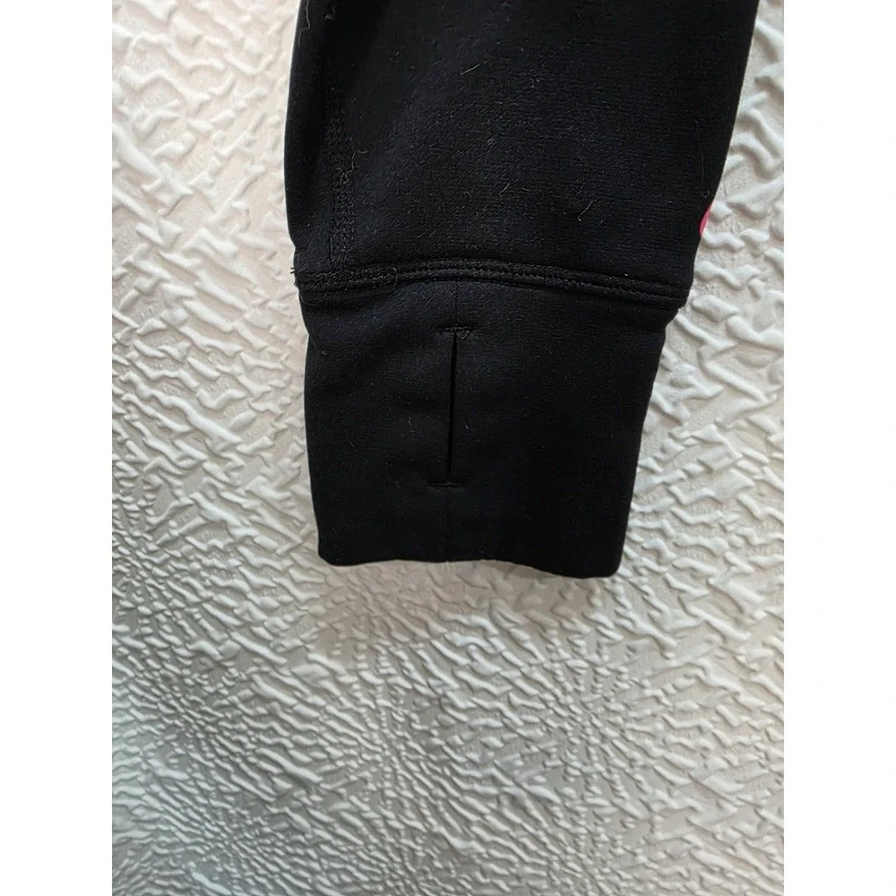 Nike Therma Fit Hoodie Women L Black Pink BigSwoosh Excellent Thumbhole Pullover